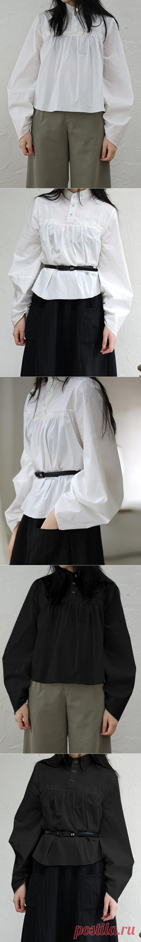 womens vintage long sleeve solid loose casual shirt blouse