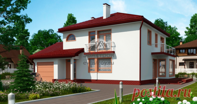 Готовый проект двухэтажного дома 191 м2 с гаражом в европейском стиле.