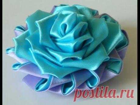 Голубая роза канзаши