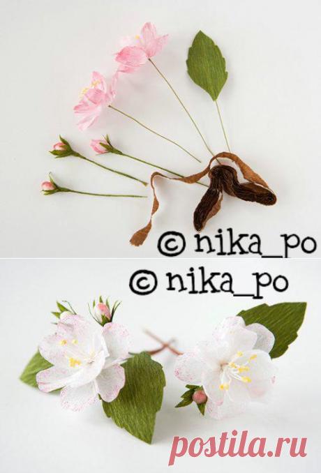 Цветы яблони из креповой бумаги - Ярмарка Мастеров - ручная работа, handmade