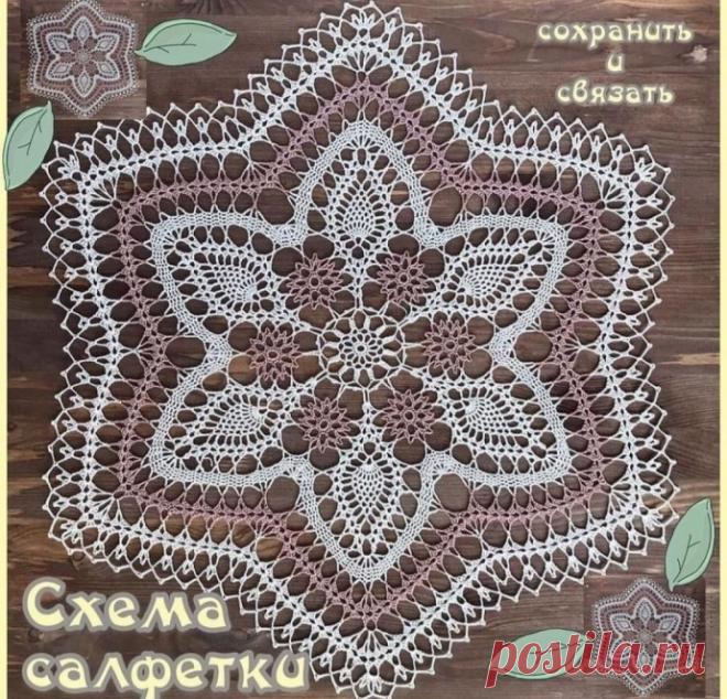 ​Очень красивая ажурная двухцветная салфетка крючком