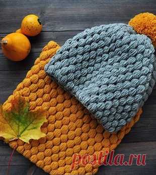 Шапочка и снуд узором 