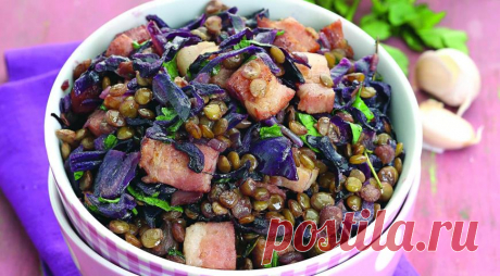 Чечевица с грудинкой и красной капустой, пошаговый рецепт с фото