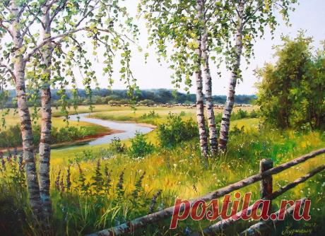 Деревенские просторы.Художник Курицын Сергей Павлович.