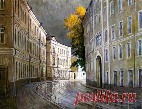Осенне-дождливые московские улицы и дворики. Художник Владимир Качанов