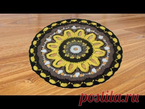 РАЗНОЦВЕТНЫЙ КРУГЛЫЙ КОВРИК (МАНДАЛА) КРЮЧКОМ