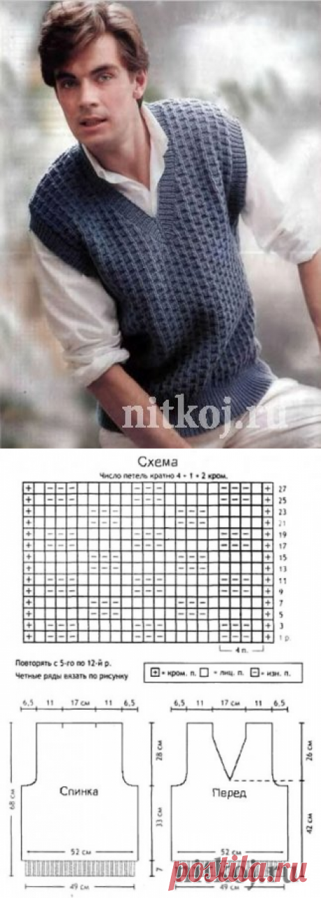 Мужская безрукавка » Ниткой - вязаные вещи для вашего дома, вязание крючком, вязание спицами, схемы вязания