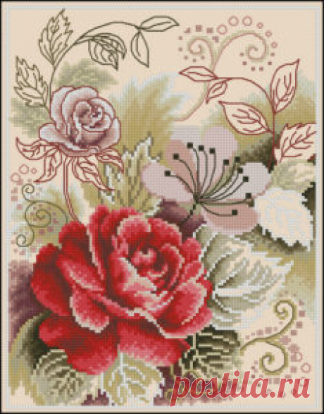 Free cross-stitch pattern Tea Rose | Cross-Stitch Club