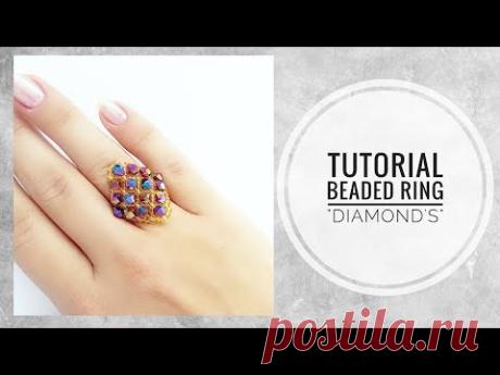 #МК - Кольцо Ромб из бисера и биконусов | #Tutorial - Ring Rhombus bead and bicone
