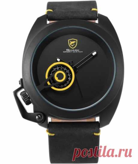 Men's Tawny Quartz Black Crazy Horse Leather Strap Yellow Date Display Wrist Watch - Bora.com.ua