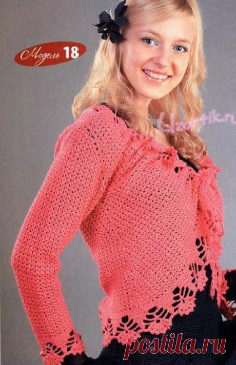 Малиновый жакет с каймой - Описание вязания, схемы вязания крючком и спицами | Узорчик.ру