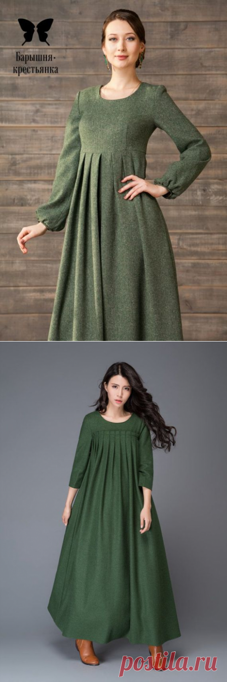 Green wool dress/ maxi women's