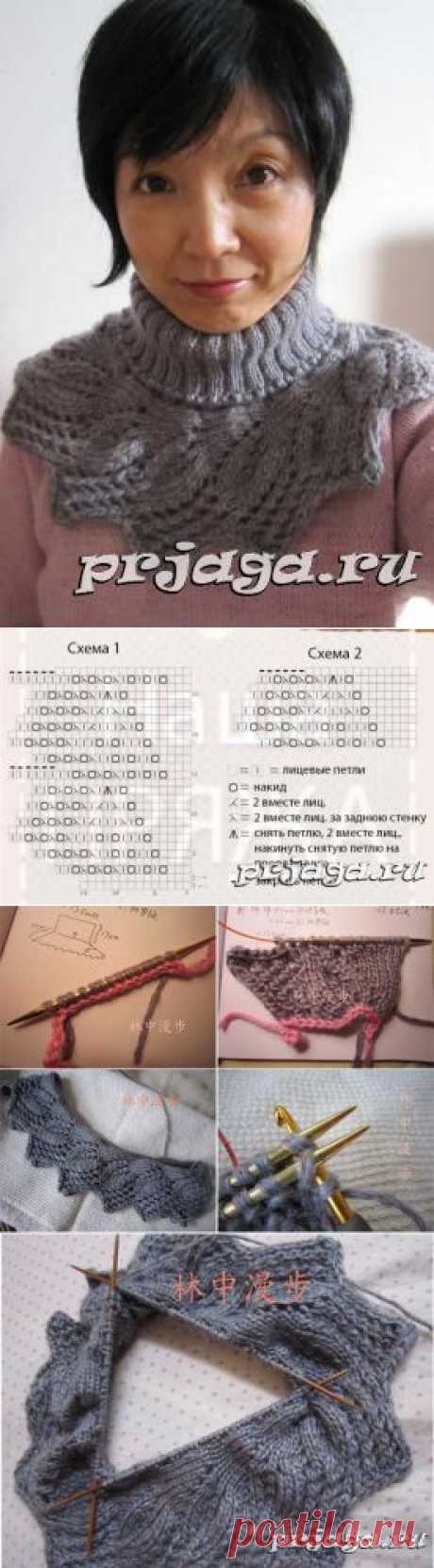 Манишка с листьями спицами, схема