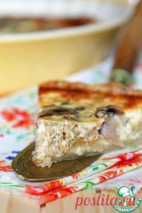 Летний киш с грибами и пореем.