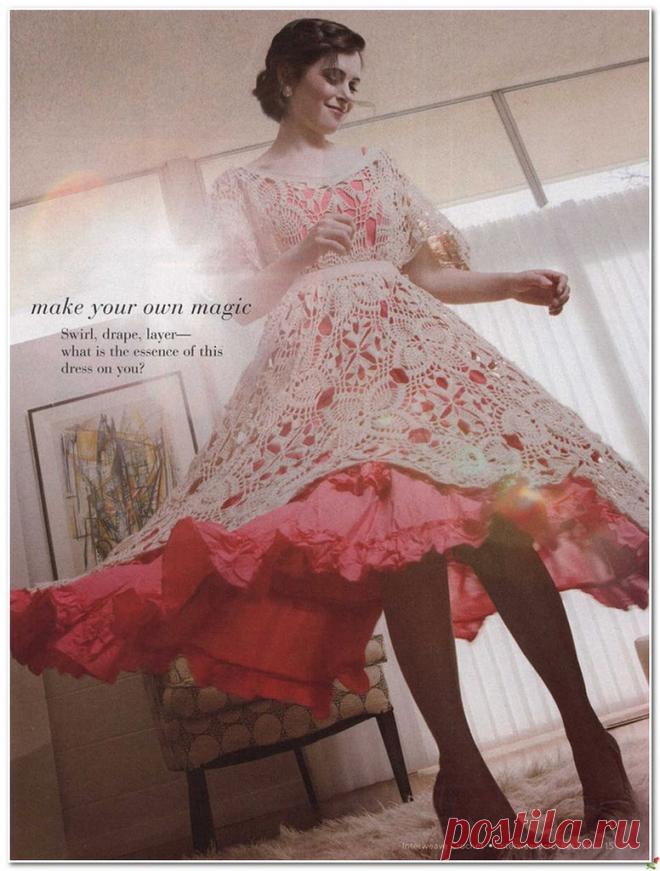 ВЯЖЕМ КРЮЧКОМ ИЗ МОТИВОВ ВИНТАЖНОЕ ПЛАТЬЕ..