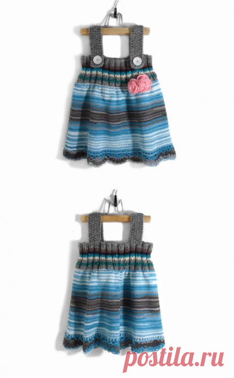 Knitted Baby Dress Blue and Gray 2 3 years от SasasHandcrafts