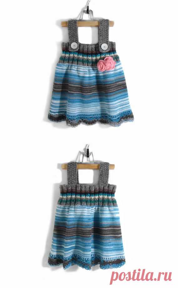 Knitted Baby Dress Blue and Gray 2 3 years от SasasHandcrafts