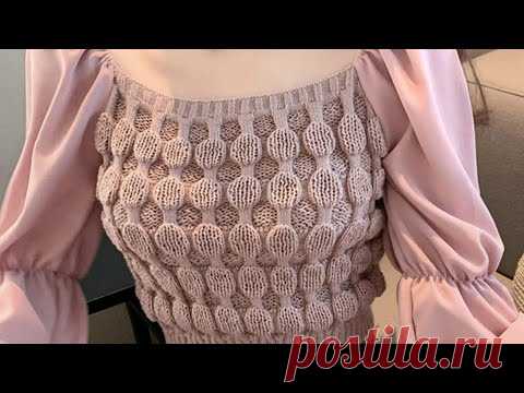 Новинка сезона!  Модная кофточка спицами / МК Узор Буфы  2 варианта! Схема.