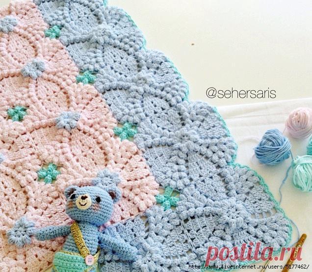 Красивый нежный мотив для пледа. Схема вязания » Женский Мир