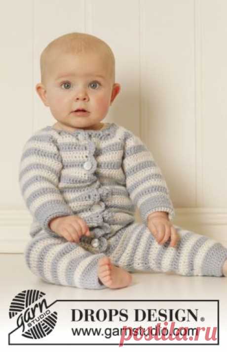 Baby Blues / DROPS Baby 25-34 - Free crochet patterns by DROPS Design Crochet baby overall with raglan and stripes in DROPS Karisma. Size 0 - 4 years.