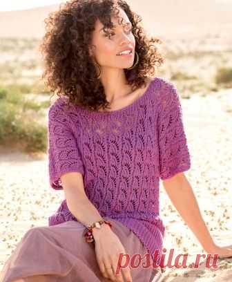 Ажурный джемпер с цельновязанными рукавами, спицами. / hobby-as.ru