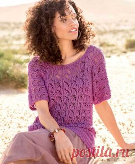 Ажурный джемпер с цельновязанными рукавами, спицами. / hobby-as.ru