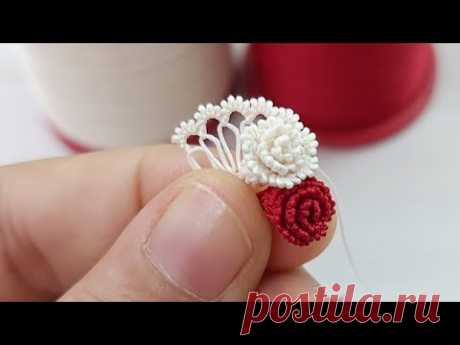 🌹Çok farklı bir teknikle iğne oyası minyatür gül yapılışı//İğne oyası modeli ve yapılışı #iğneoyası