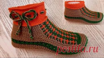 НОВИНКА 2021 : Тапочки-следки на двух спицах без швов // patik modelleri