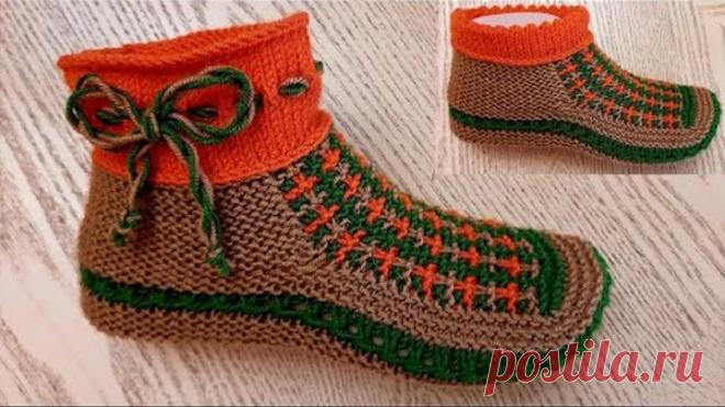 НОВИНКА 2021 : Тапочки-следки на двух спицах без швов // patik modelleri