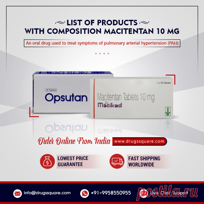 Таблетка Opsutan 10mg производится Cipla. Это состав мацитентана, применяемого при лечении легочной артериальной гипертензии. Если вы хотите заказать или узнать цену Opsutan 10mg, посетите наш веб-сайт www.drugssquare.com или свяжитесь по электронной почте: info@drugssquare.com