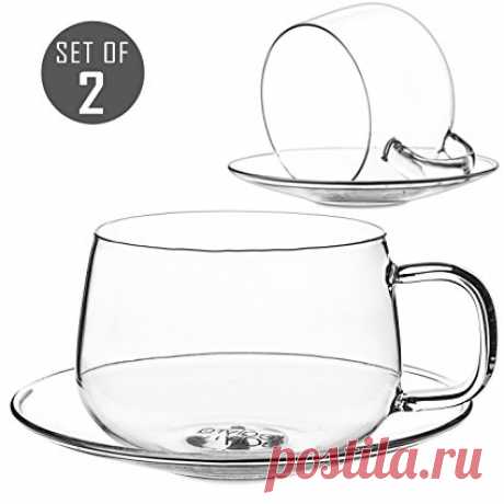 Amazon.com | Tealyra - Ла-Люн - 10.1 унций - чистые и легкие, стеклянный чайник и чашка кофе с блюдцем - 300 мл - набор из 2-х: чашки