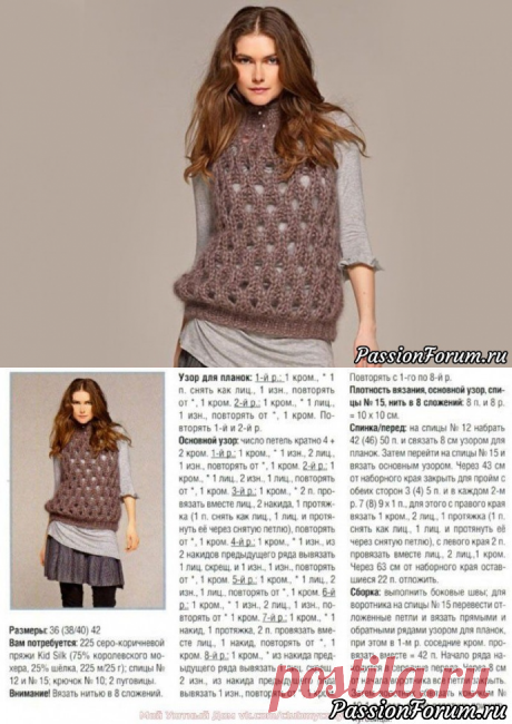 Ажурная безрукавка "Лесная шишечка" - запись пользователя Галина (Гала) в сообществе Вязание спицами в категории Вязание для женщин спицами. Схемы вязания спицами