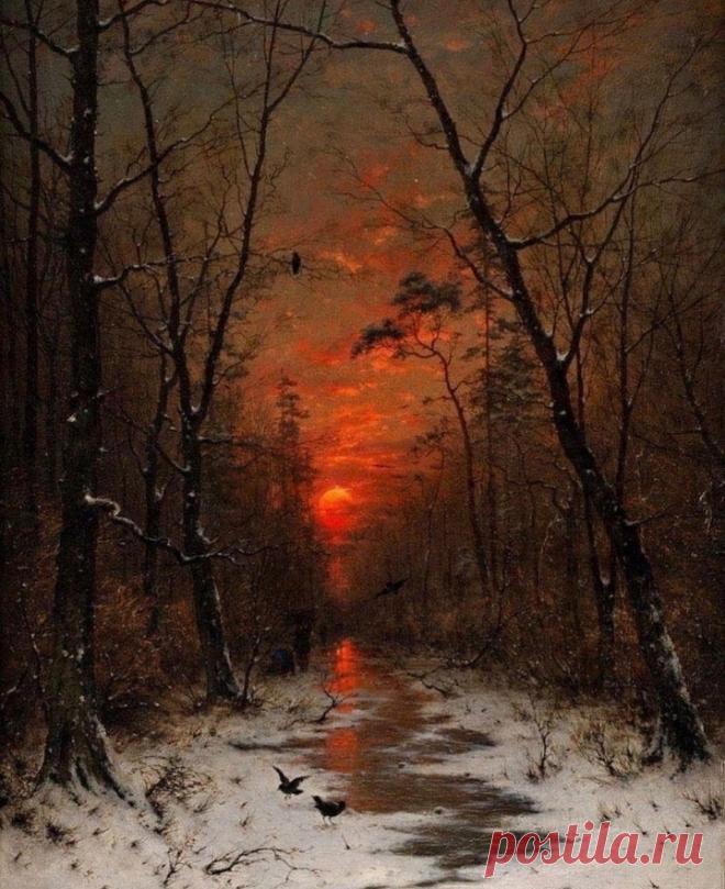 Heinrich Gogarten (1850−1911) — Закат в зимнем лесу