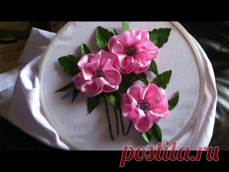 Satin ribbon embroidery design for long frocks. Ribbon embroidery stitches by hand tutorial.