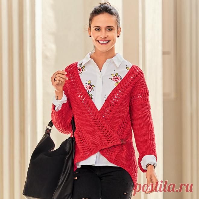 Асимметричный жакет с ажурным узором - схема вязания спицами. Вяжем Жакеты на Verena.ru