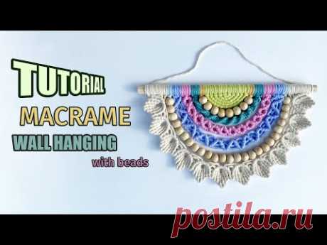 How to Make: Colored Macrame Wall Hanging with beads | TUTORIAL | - YouTube