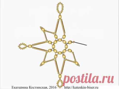 Восьмиконечная звезда из бисера и стекляруса. Бисерный мульт