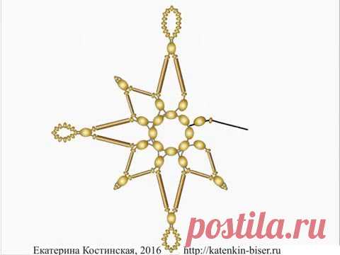 Восьмиконечная звезда из бисера и стекляруса. Бисерный мульт