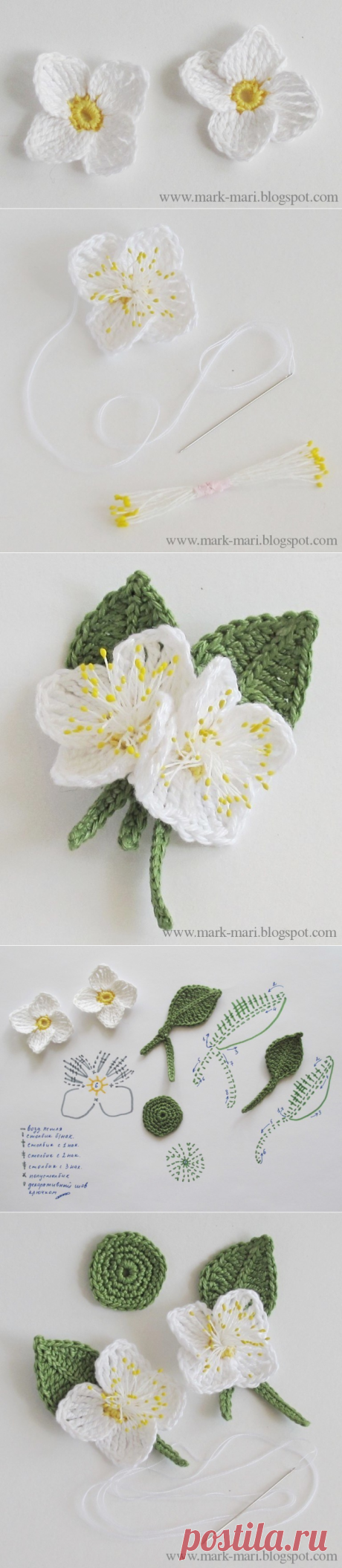 Вяжем нежный жасмин — Сделай сам, идеи для творчества - DIY Ideas