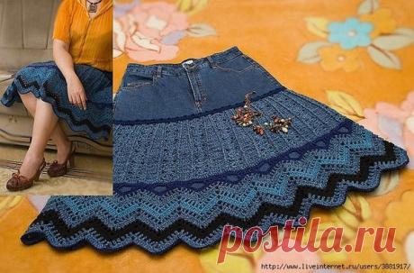 Джинсовая юбка + юбка крючком (Вязание крючком) | Журнал Вдохновение Рукодельницы