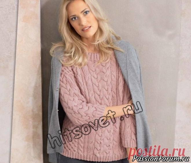 Пуловер розовый с косами - запись пользователя Лисик (Светлана) в сообществе Вязание спицами в категории Вязание для женщин спицами. Схемы вязания спицами Вам потребуется: 650 (700, 750) грамм розовой пряжи, состоящей из 70%   натуральной шерсти, 30% верблюжьей шерсти; длиной нити 125 метров в 50   граммах; спицы № 4,5 и 5; круговые спицы №4,5.   Размеры пуловера: 38-40 (42, 44-46).