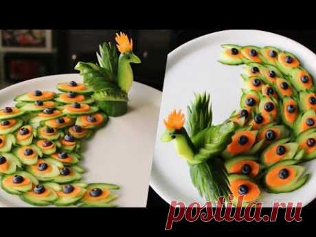 How to Make Yummy Cucumber Peacock - Cucumber Carving Garnish