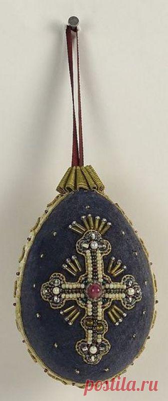 Large Russian Fabric  Covered Easter Egg with Pearl - by Kodner Galleries