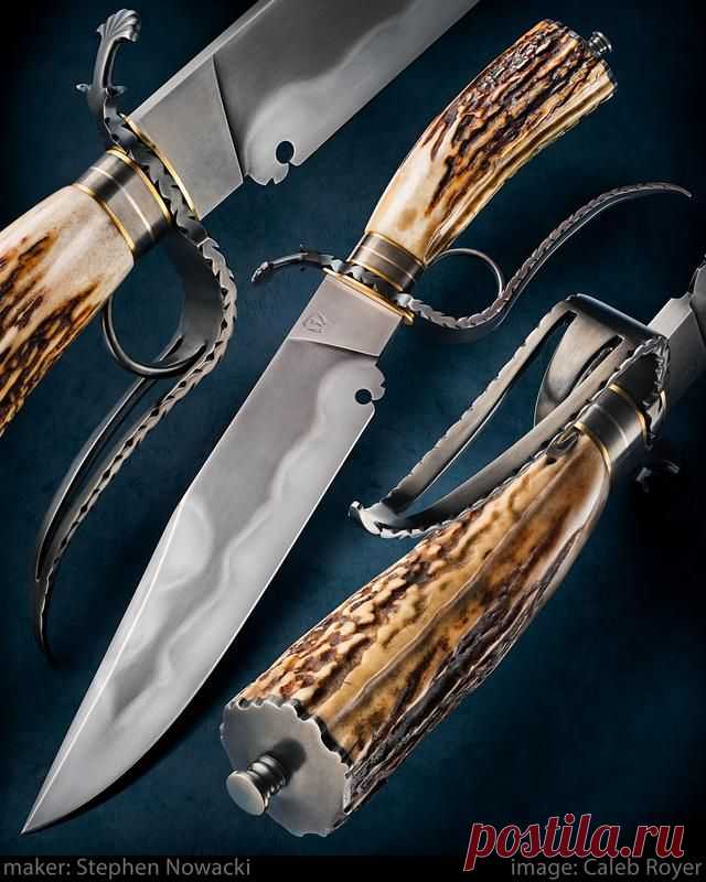 Нож боуи от Stephen Nowacki. Сталь ламинат. Рог.