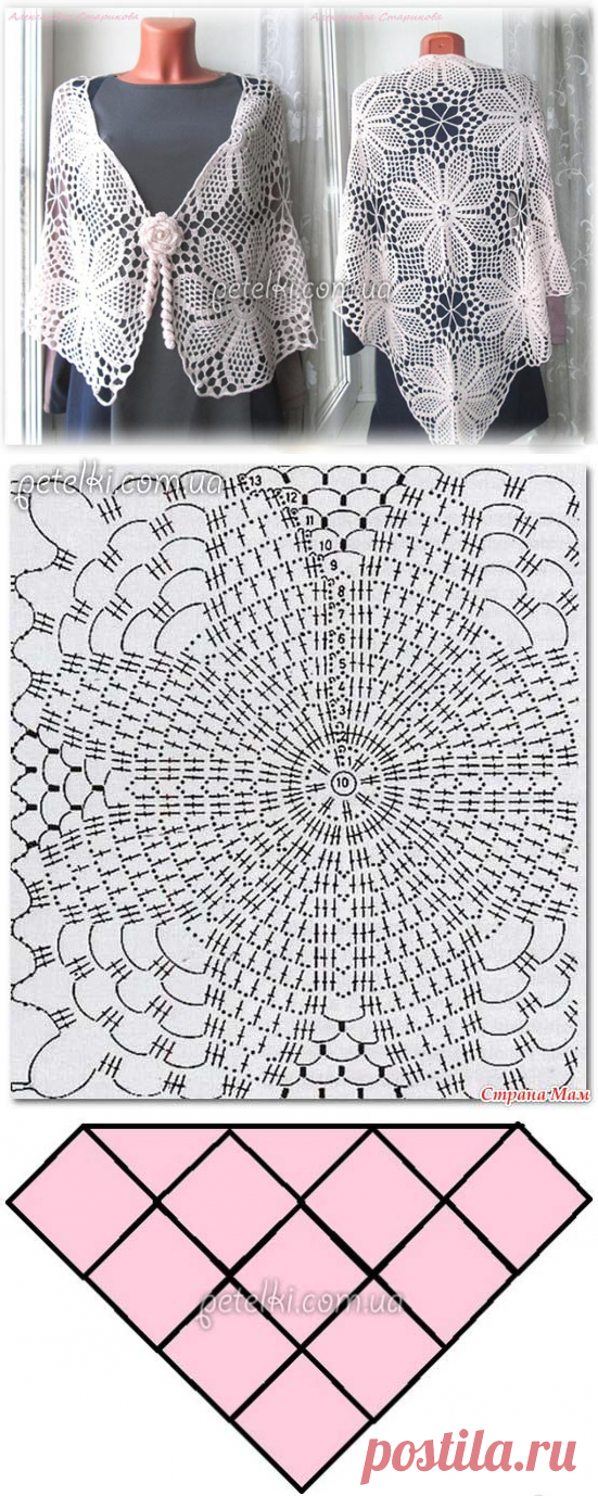 Красивая шаль из больших мотивов. Схемы