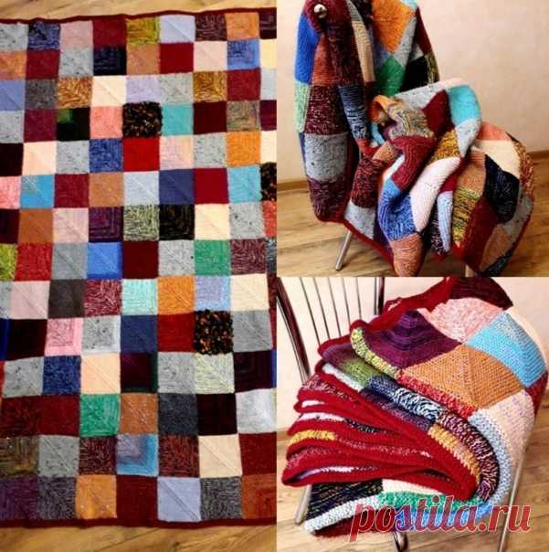 Плед из остатков пряжи ,135/190 см, 2 кг. Очень тёплый)