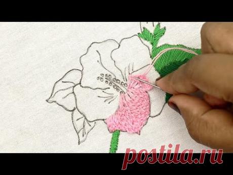 Try this amazing China Rose Flower Pattern Embroidery Design with very easy stitches - embroidery