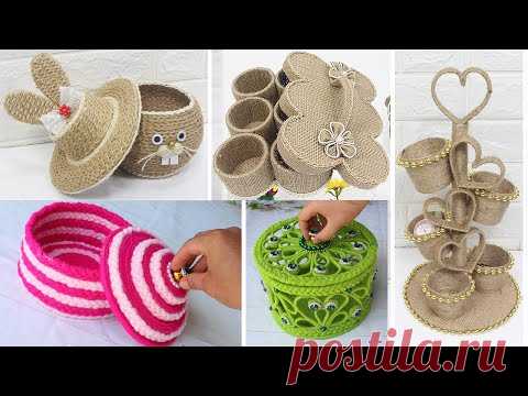 10 Storage jewelry box from jute rope/woolen | Diy storage box ideas