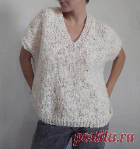 Жилет оверсайз спицами Описание от elena_les.knitРазмер: 44-52