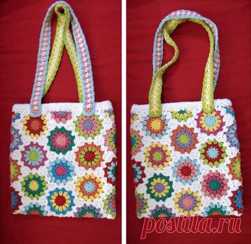Вяжем крючком сумки из мотивов.